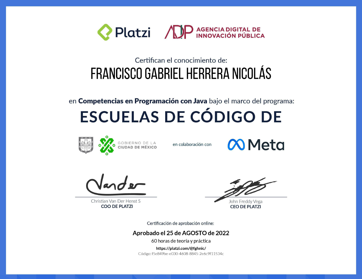 Certificado: Competencias en Programación con Java